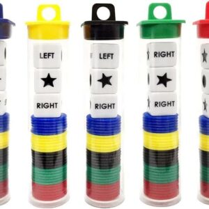 Left Right Center Dice Game Prime Set Bundle with 3 Dices + 30 Chips - (5 Pack)