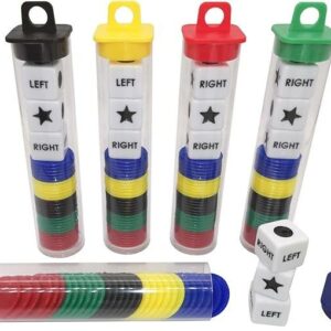 Left Right Center Dice Game Prime Set Bundle with 3 Dices + 30 Chips - (5 Pack)