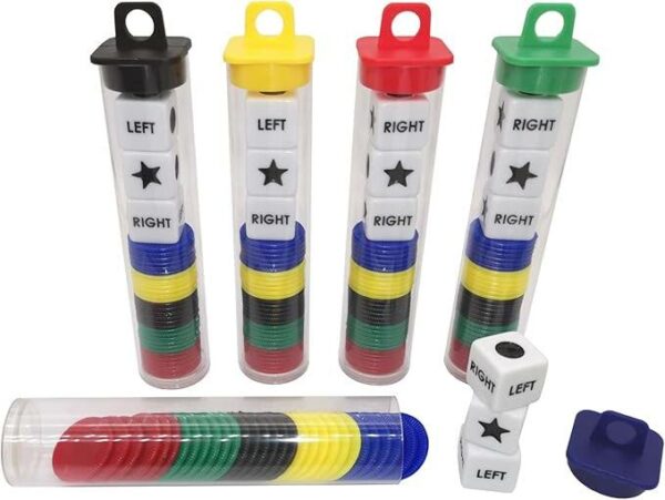 Left Right Center Dice Game Prime Set Bundle with 3 Dices + 30 Chips - (5 Pack)